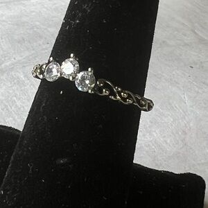 Pandora Sterling Silver 925 Vintage Ring with Intricate Design Simulated Diamond